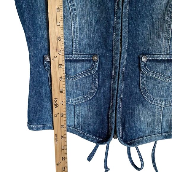 Harley Davidson Vest Jean S Blue Zip Up Embroidered Rhinestones Tie Back - Picture 7 of 12
